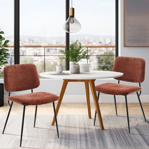 COLAMY Esszimmerstühle 2er Set, Moderner Küchenstühle, Polsterstühle, Esstisch Stühle, Stühle Esszimmer, Stoff, Metallbeine, Orange