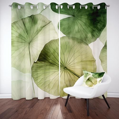 Meugesoi Lotusblatt Textur Vorhänge Blickdicht Pflanzen Blätter Vorhang Verdunklungsvorhänge mit Ösen 2er Set H 145 x B 140 cm, Schlafzimmer Sonnenschutz Schallschutz Thermogardine