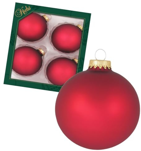 Krebs Glas Lauscha - Christbaumschmuck/Christbaumkugeln - Box mit 4 Satin-roten Kugeln aus Glas in Einer Größe von 8cm