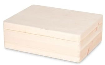 Pinus Holzkiste mit Deckel, 20x15x10cm, mit Klappverschluss, Schatztruhe aus Holz, Box ohne Griffe, Aufbewahrungsbox, Europäisches Kiefernholz und Sperrholz