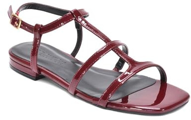 ESSEX GLAM Women's Flat Sandals Ladies Strappy Ankle Strap Buckle Caged Synthetic Leather Square Toe Shoes Size 3-8