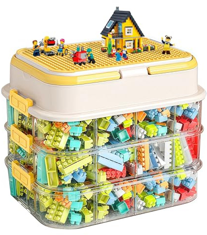 Focenat Aufbewahrungsbox für Legosteine, Aufbewahrungsbox für Bausteine, Sortierboxen für Legosteine, Kunststoff Sortierboxen, Ordnungsboxen mit Deckel für Bausteine und Puzzle