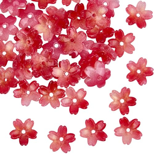 SUNNYCLUE 1 Scatola da 50 Pezzi di Perline di Vetro A Forma di Fiore Rosso Perline di Fiori di Ciliegio Piccoli Bicchieri Rossi Ciliegie sakuras Bicolore Tema Primaverile Perline A Forma di Fiore per