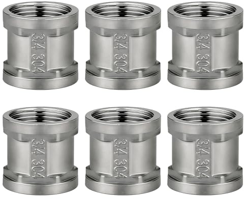 PetGlimmer 6 Stück Doppelnippel 3/4 Zoll IG/IG, DN20 Edelstahl Muffe Set, | 3/4Fittinge Edelstahl Verschraubung, Innengewinde Verbindungsstück Adapter, Doppelmuffe Anschlussnippel für Rohranschluss