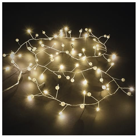 EMOS - LED Perlengirlande 120 cm - Zierperlen und 40 LEDs Warmweiß auf Cluster-Draht - 6/18h Timer, 30cm Kabel, batteriebetrieben (3x AA) - Lebensdauer 10000 Stunden - für Innenbereich - Perlenweiß