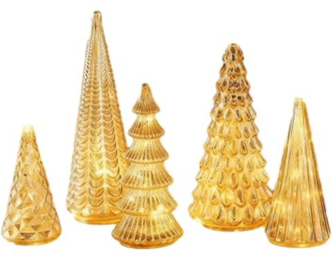 Set di 5 alberi di Natale in vetro al mercurio illuminati, nuovo albero di Natale in vetro aggiornato 2026 per centrotavola da tavolo per feste di Natale in casa