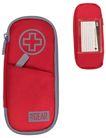 USA GEAR Medizinische Insulin-Tasche für Blutzuckermessgerät, EpiPen, Asthma-Inhalator, Verbände & mehr – Medikamentenorganizer mit Isoliertem Innenfutter, Wasserabweisend, mit Gürtelschlaufe (Rot)