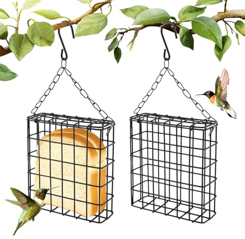 2Pcs Outdoor Suet Cage Bird Feeder, Hanging Wild Bird Feeder with Single Suet Cake Capacity, Multi-Use for Suet/Oranges/Nesting