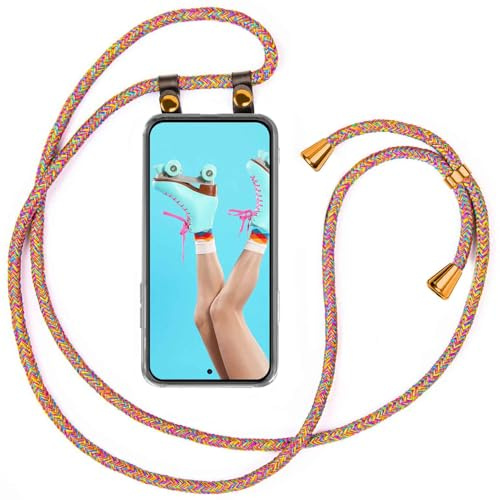moex Handykette für Redmi Note 15 Pro 5G Hülle mit Band abnehmbar, Handyhülle mit Kette zum Umhängen, Handyband 155 cm lang Stoff Kordel Umhängehülle, Handy Umhängeband, Rainbow