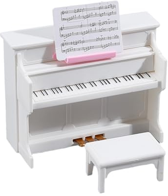 HOBBIESAY Miniatur Klavier Modell Mit Stuhl Weiß 91x38mm 1:12 Maßstab Mini Möbel Deko Piano Spielzeug Kleine Tastatur Detailliert Aus Kunststoff Für Erwachsene Sammlung