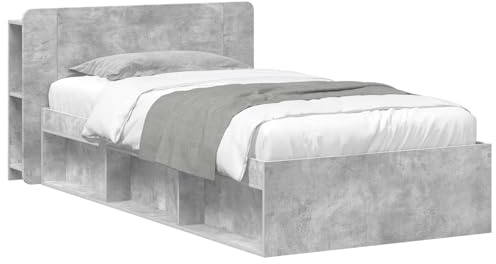 vidaXL Bettgestell mit Stauraum Betongrau 80 x 200 cm Holzwerkstoff, Moderne Schlafzimmermöbel, rechteckiger Holz-Bettrahmen, praktische Aufbewahrung, minimalistischer Stil