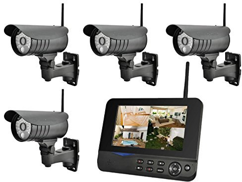 BONDWL® 4 Camera 15m IR Digital Wireless CCTV System with LCD Monitor and PIR
