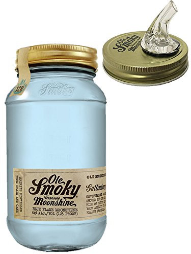 Ole Smoky Moonshine Blue Flame (128 proof) im 0,5 Liter Glas + Ole Smoky Ausgiesser