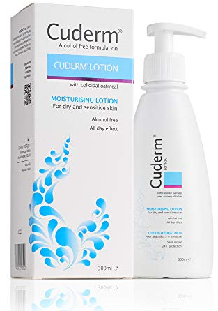 Cuderm Lotion 300ml Alcohol Free Moisturiser for Dry Skin, Eczema on Body | Colloidal Oatmeal | Hypoallergenic | Vegan | Unscented | Free From Steroid, SLS | Cruelty Free