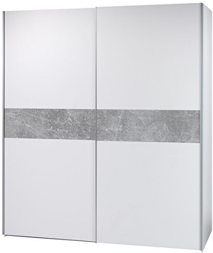 Stella Trading Victor 2-türiger Kleiderschrank, Holz, WEIß/ABS. GRAU (Beton), ca. 170 X 195 X 60 cm