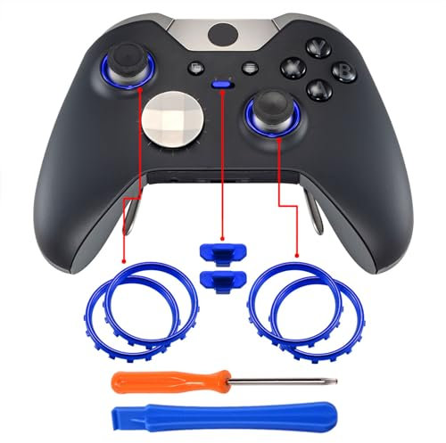 eXtremeRate Anneaux avec Switch Bouton de Remplacement pour Xbox One Elite Series 1/2, Anneaux de Remplacement pour Xbox One Elite 1/2 Manette, 2 Paires Chromé Bleu
