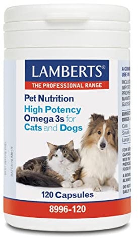 Lamberts Omega 3 for Pets – High Strength EPA & DHA for Cats and Dogs – Skin & Coat Health – 120 Capsules