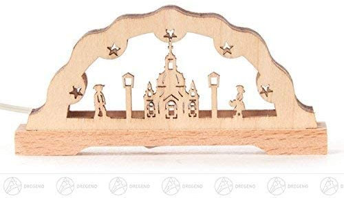 Rudolphs Schatzkiste Miniatur-Schwibbogen Frauenkirche mit LED Beleuchtung 12V BxH=7 × 3 cm NEU Erzgebirge Schwibbogen Lichterbogen