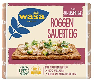 Wasa Knäckebrot Roggen Sauerteig - Knuspriges Roggenknäckebrot - 12er Pack (12 x 235g)