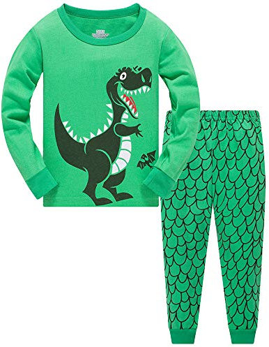 Boys Pyjamas Set for Boy Dinosaur Tshirt Nightwear Cotton Toddler Clothes Kids Sleepwear Winter Long Sleeve Pjs 2 Piece, 3-4 Years, 01 Green