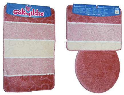 Anka Textil Badgarnitur 3-Teilig Badmatte Bad Set 85x55cm Hänge WC Streifen Eckig (Rosa)
