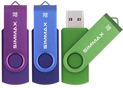 SIMMAX 32GB USB Flash Drives 3 Pack Swivel Design Thumb Drive (32GB Purple Blue Green)
