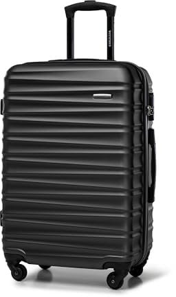 WITTCHEN Reisekoffer Rollkoffer Trolley Mittlerer Koffer Reisekoffer Hartschale aus ABS Mittelgroßkoffer mit 4 Spinner-Rollen Zahlenschloss Teleskopgriff Groove Line Größe M schwarz
