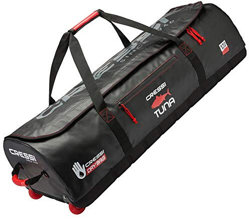 Cressi Unisex-Adult Tuna Dry Wheel Bag Große wasserdichte Tasche mit Rollen, Schwarz/Rot, 120 L