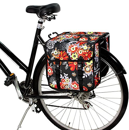 BikyBag Classic – Doppelte Fahrradtasche – 26 L Wasserabweisende Gepäckträgertasche | Fahrradtasche für Pendler & Einkauf (Classic CE - Rote Wiese)
