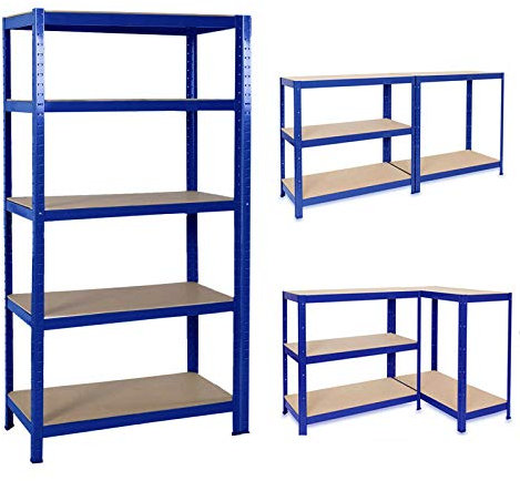 Schwerlastregal Lagerregal 5 Böden Metallregal Kellerregal Steckregal 875 kg belastbar Regal Werkstattregal Werkbank Garagenregal (Blau, 170x75x30cm)