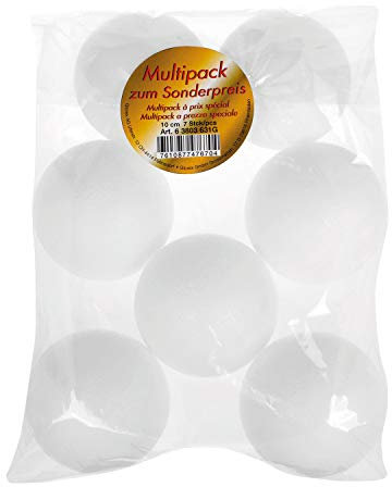 Styroporkugeln, weiß, Durchmesser ca. 10 cm, Großpackung mit 7 Kugeln, zum vielseitigen Basteln und Dekorieren