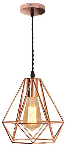 GUANSHAN Roségold Diamant Pendelleuchte Eisen Industrielampenschirm Pendelleuchte Deckenleuchte für Esszimmer, Wohnzimmer, Schlafzimmer, Restaurant