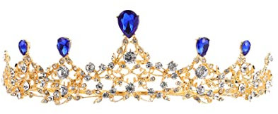 Lurrose Brautkrone mit blauem Strass Vintage Legierung Golden Crown Haarschmuck