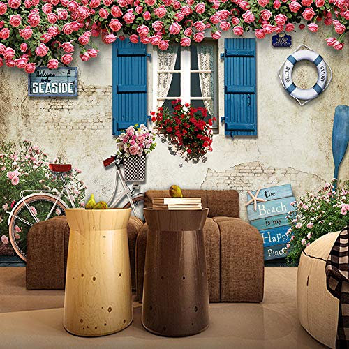 Fototapete Modernes Mediterranes Fenster Rose Brick Wall Murals Restaurant-400Cmx280Cm