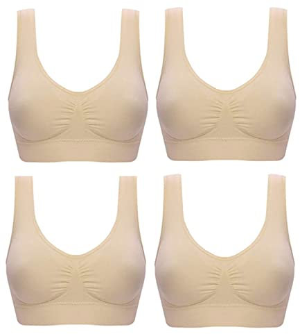 Marielle 4 Pack Double Lined Material Premium Comfort Bra Seamless Bralette No Wire S-5XL (4-Pack Nude, M)