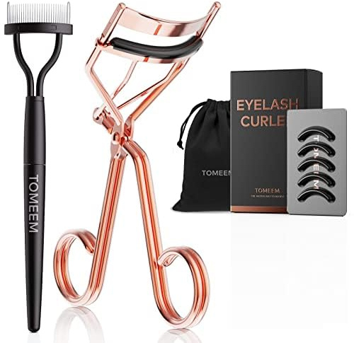 Eyelash Curler with Comb, Professional Volumizing Lash Lift Kit Lash Curler with Refill Pads for Home & Travel Uses, Rose Gold