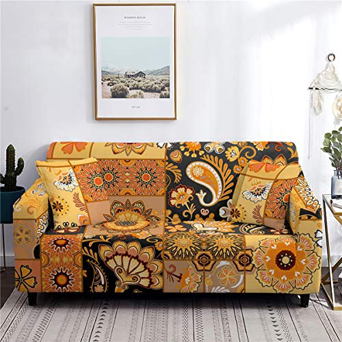 FANSU Stretch Sofabezug Antirutsch Sofaüberwürfe mit Armlehnen, 3D Paisley Drucken Ecksofa L Form Sofa/Couchbezug/Sesselbezug für Wohnzimmer Wohnkultur (Ocker,4 Sitzer (235-300cm))