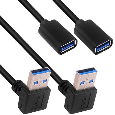 USB Extension Cable Down Angle, USB A Male to A Female USB 3.0 Extension Cord Data Transfer Extender Cable with Gold-Plated Contacts for USB Flash Drive/Hard Drive (Down, Black, 30cm, 2 Pack)