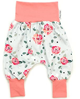 Kleine Könige Pumphose Baby Mädchen Hose · Modell Blumen Rosen Oliv, apricot · Ökotex 100 Zertifiziert · Größe 86/92