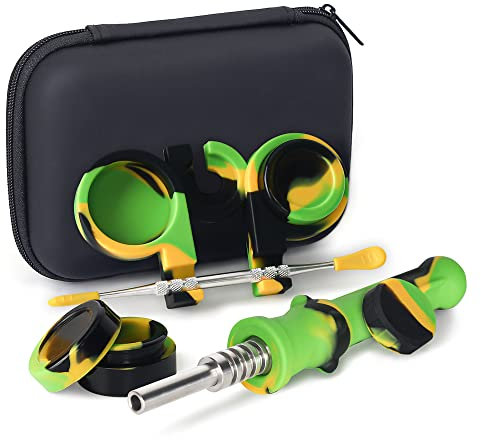 SUNNEKO Silicone Honeybee Vapor Straw Kit, Dab Straw & Oil Rigs Bowls Collector, Titanium Tip, 6.5” Silicone Wax Carving Travel Tools Kit with Travel Case (Yellow & Black)