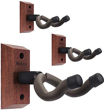 Neboic 3 Stück Gitarren Wandhalterung, Gitarren-Aufhänger, Gitarrenständer mit weich gepolstertem Gitarrenhalter, Hartholzbasis, Gitarrenhaken für alle Gitarren, Akustik-, Klassik-, Elektro-