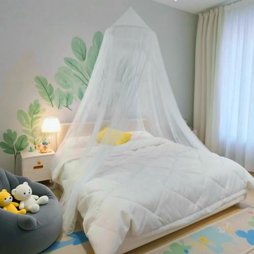 Eimilaly Ciel de lit Moustiquaire, baldaquin de lit pour décoration de Chambre de Fille - baldaquin Suspendu de Protection Contre Les Insectes pour Adultes, bébés, Camping en Plein air, White
