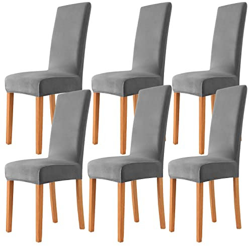 Morwealth 2er 4er 6er Set Stuhlhussen, Stuhlbezug für Esszimmer Waschbar Samt Stretch Stuhl hussen Universal Stuhlüberzüge für Hotel, Zeremonie, Bankett Hochzeit Party Deko (Silber grau, 6)