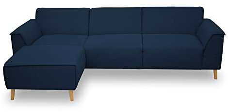 DOMO. collection Ecksofa Jules FK, skandinavisches Sofa mit Federkern, Couch Garnitur mit Holzfüßen, 268 x 159 x 81 cm (BxTxH), Eckganitur mit Longchair links, dunkelblau