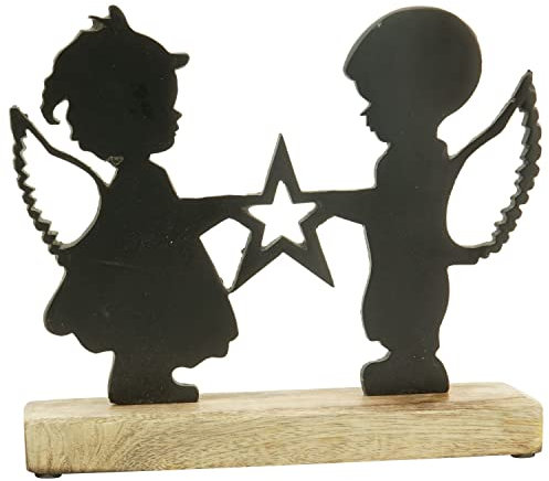 Engel Sobre, schwarz, Alu/Holz, 27x5x23 cm, Scherenschnittmotiv