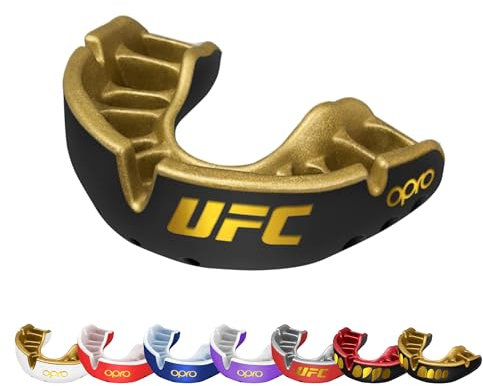 OPRO Gold Level UFC Mundschutz, Mundschutz Sport Erwachsene und Kinder, mit Vorgesetzter Komfort für Boxen, Lacrosse, MMA, Kampfsport, Hockey und alle Kontaktsportarten (Schwarz, Erwachsene)