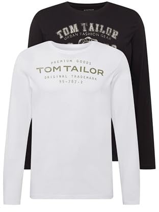 TOM TAILOR 1034857 Camiseta de manga larga en paquete doble para Hombre, Negro (29999 - Black), M