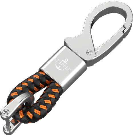 Skipper D-Clip Karabiner Schlüsselanhänger aus Leder Imitat Geschenk für Frau Mann Freund Schlüsselbund Auto Boot Silber 8860