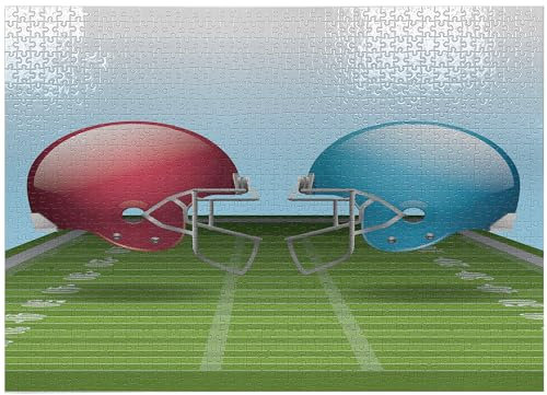 ABAKUHAUS Sport Puzzle, Fußball Schutzhelme auf Feld, Heirloom-Qualität lustige Aktivität für die Familie langlebiger Karton, 1000 Stücke, Coral Sky Blue