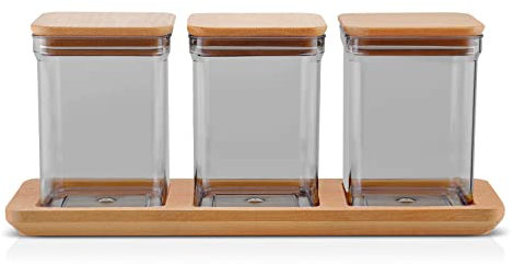 Lashuma 3 Stück Vorratsdosen Kunststoff 1 l, Aufbewahrungsbehälter Müsli, Kaffee Dosen transparent Anthrazit